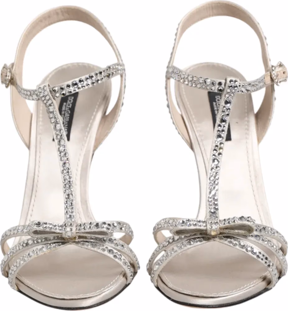 Dolce & Gabbana Silver Strass Ankle Strap Heels Sandals Shoes