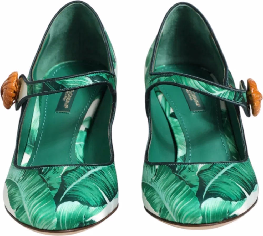 Dolce & Gabbana Green Silk MARY JANES Leaf Sandals Shoes