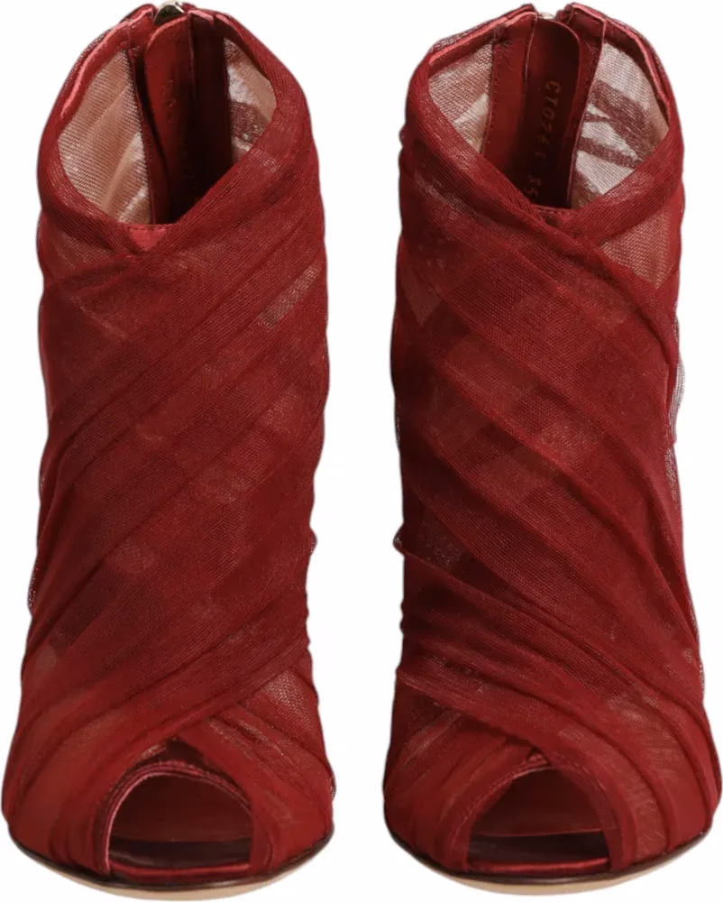 Dolce & Gabbana Red Tulle Ankle Boots Stiletto Heels Shoes