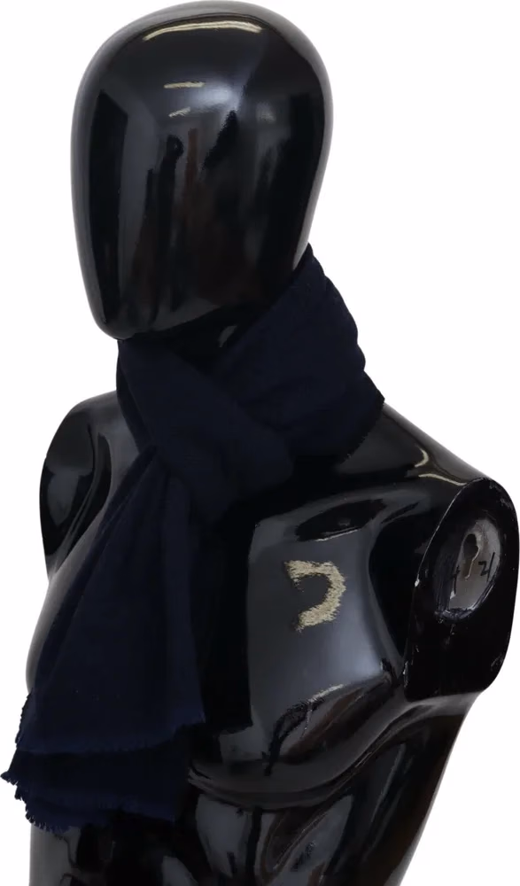 M Missoni Dark Blue Wool Unisex Neck Wrap Fringes Logo Scarf