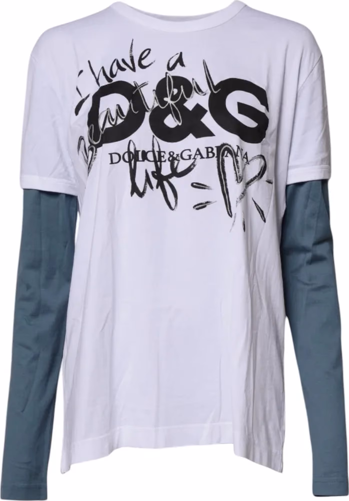 Dolce & Gabbana White Graphic Print Cotton Crew Neck T-shirt
