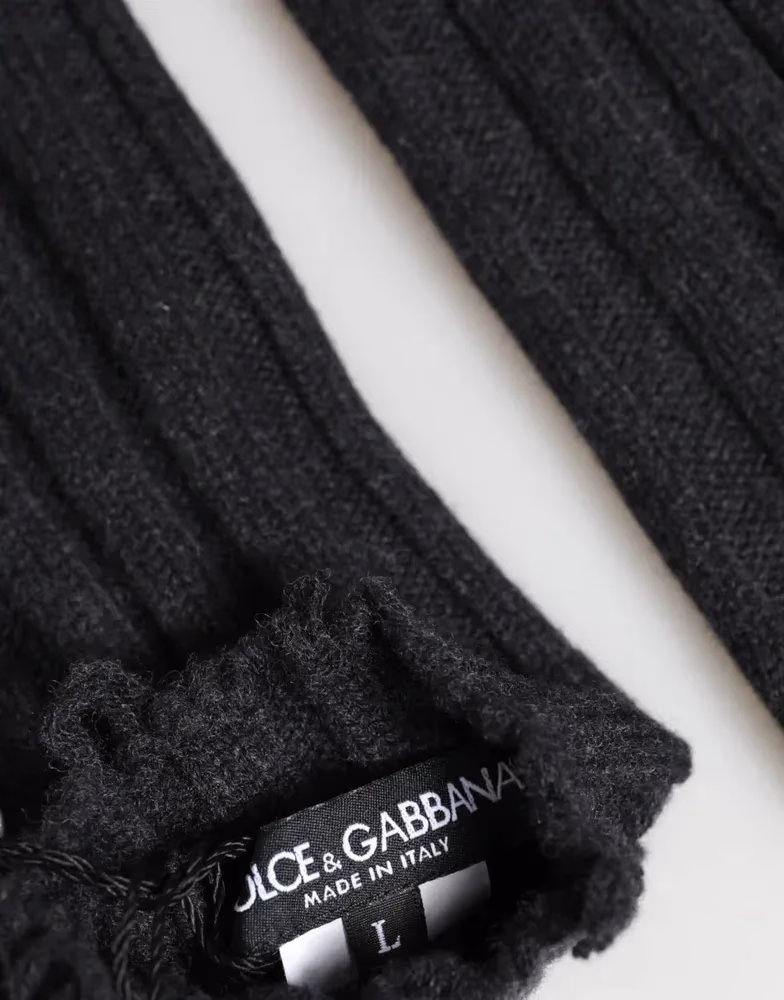 Dolce & Gabbana Dark Gray Virgin Wool Knitted Fingerless Gloves