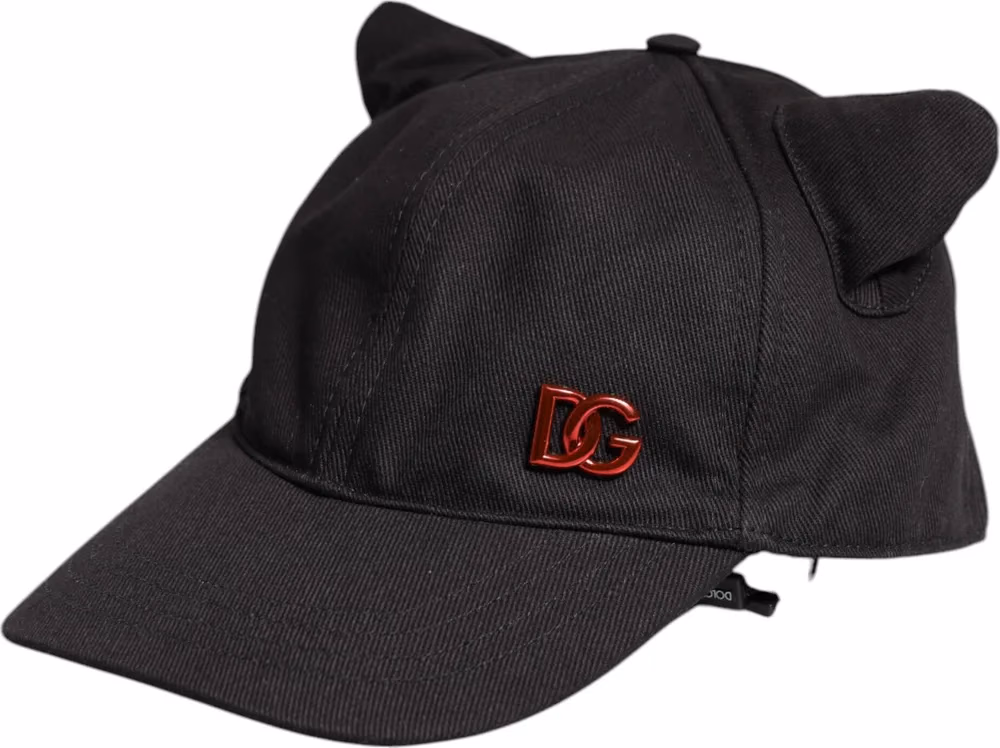 Dolce & Gabbana Black Cotton Logo Patch 6 Panels Baseball Cap Hat