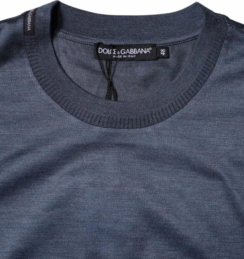 Dolce & Gabbana Blue Silk Crew Neck Short Sleeves Men T-shirt