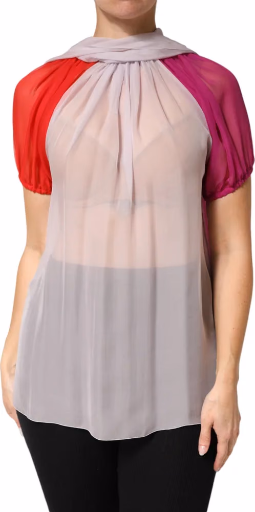Dolce & Gabbana Multicolor Short Sleeves Silk Blouse Top