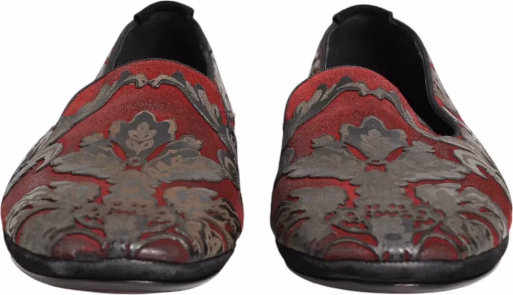 Dolce & Gabbana Bordeaux Jacquard Leather Slip On Loafer Shoes
