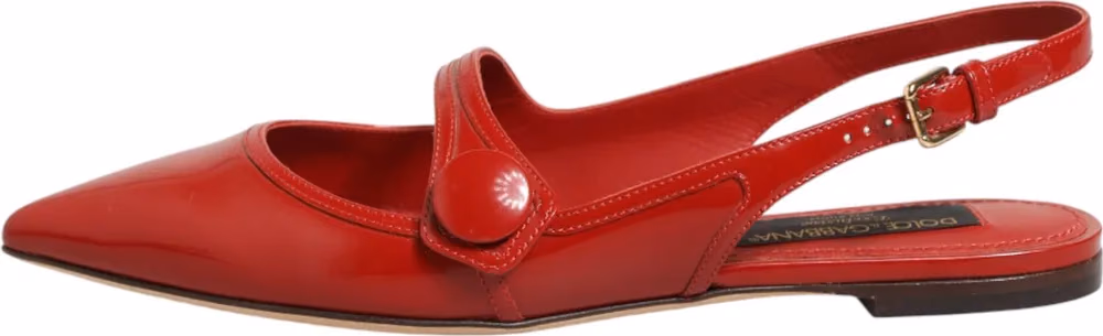 Dolce & Gabbana Red Leather Slingback Flats Sandals Shoes