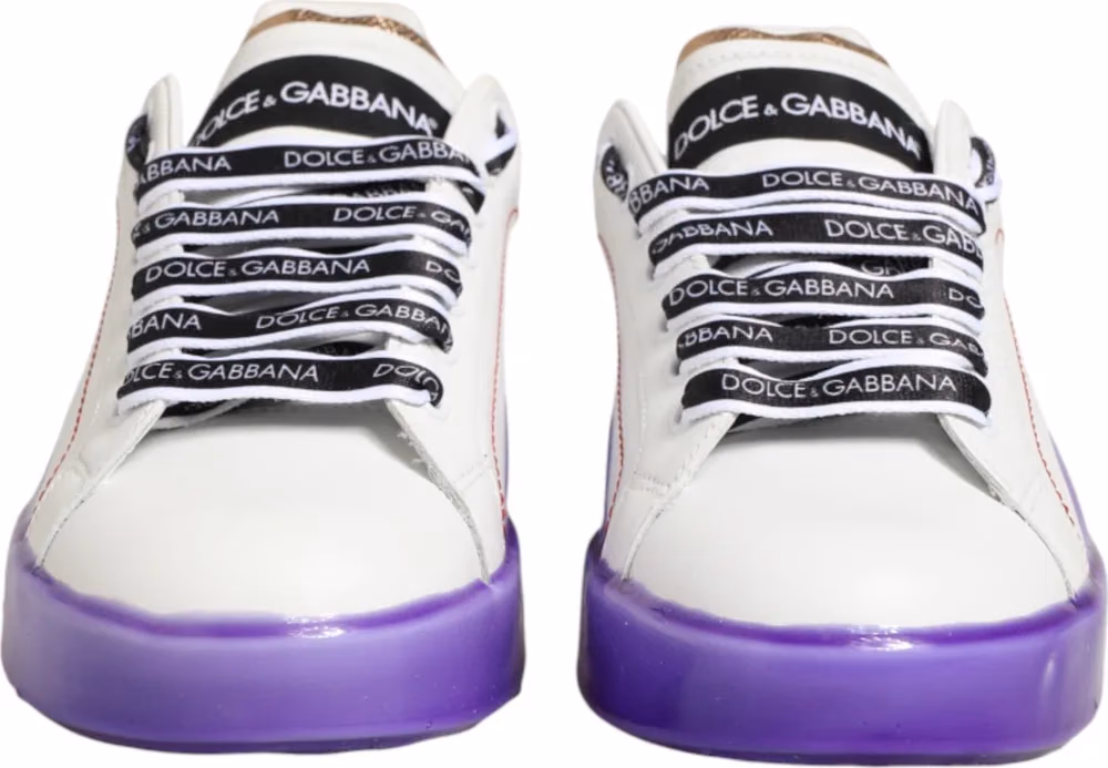 Dolce & Gabbana White Purple Leather Low Top Sneaker Shoes