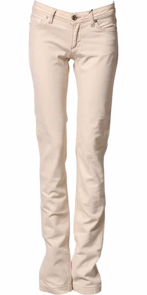 Dolce & Gabbana Beige Low Waist Cotton Slim Fit Denim Trousers Jeans