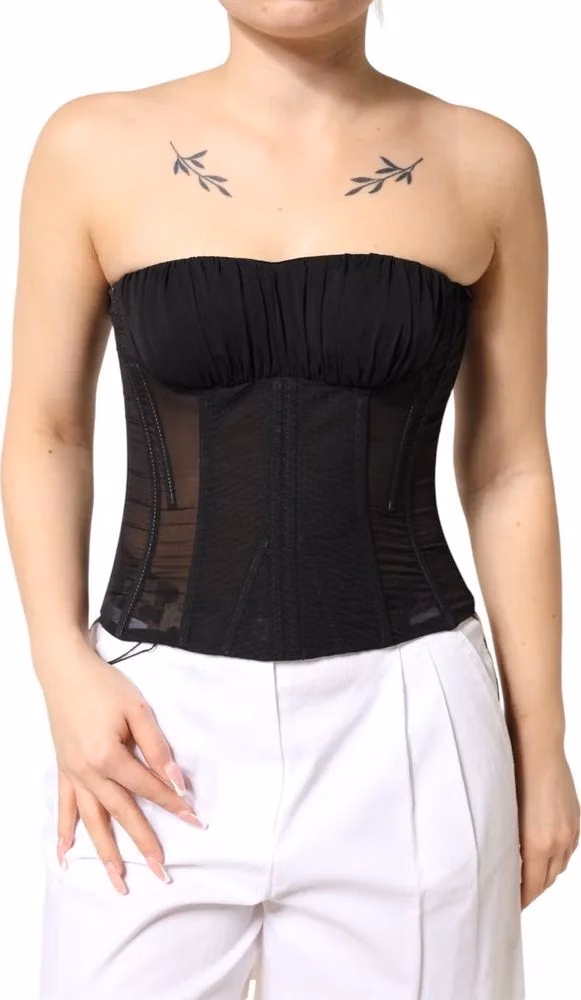 Dolce & Gabbana Black Silk Lace Bustier Corset Strapless Top