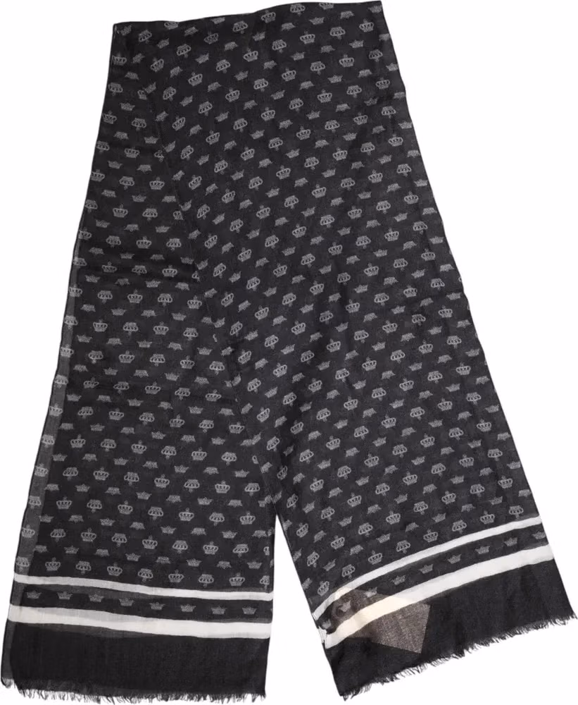 Dolce & Gabbana Black Crown Cashmere Neck Wrap Shawl Scarf