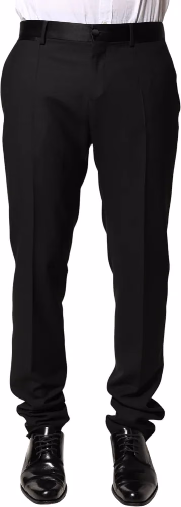 Dolce & Gabbana Black Wool Mid Waist Men Dress Trousers Pants