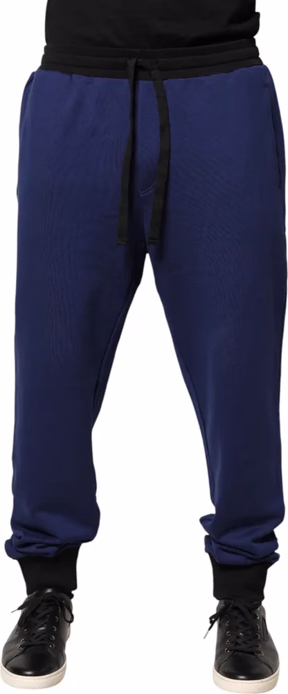 Dolce & Gabbana Blue Cotton Mid Waist Jogger Trousers Pants