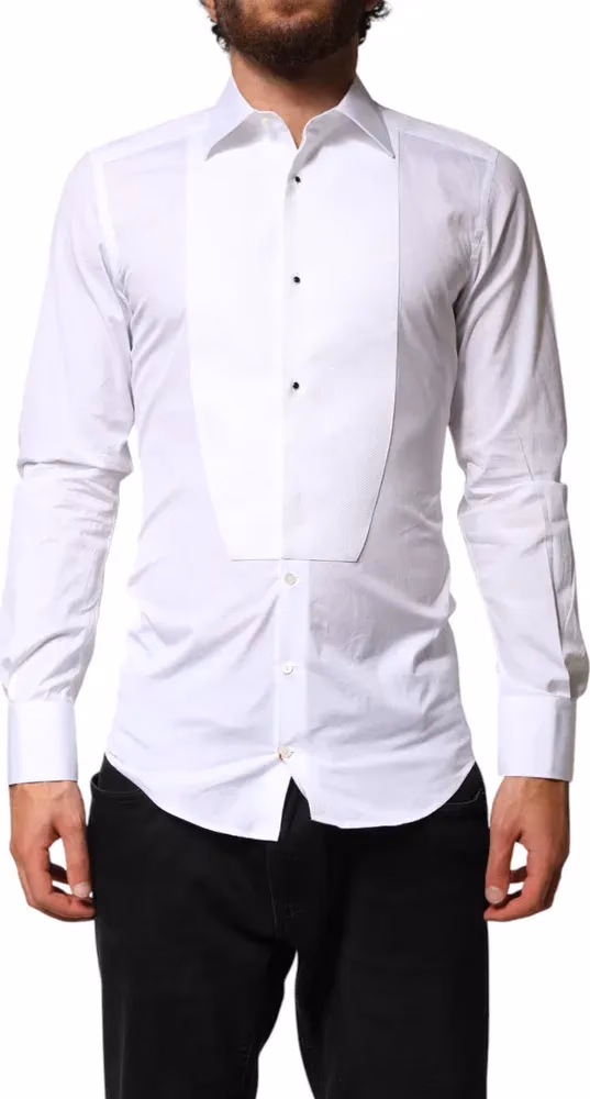 Dolce & Gabbana White Cotton GOLD Collared Dress Bib Formal Shirt