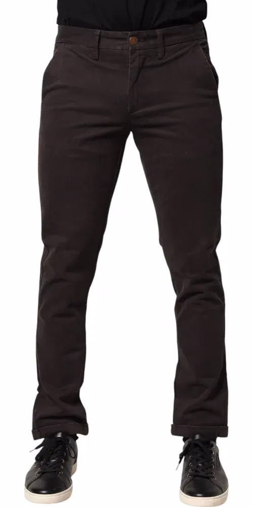 Sun68 Dark Brown Cotton Stretch Skinny Mid Waist Men Trouser Pants