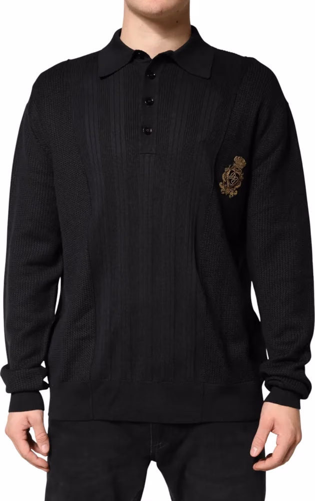Dolce & Gabbana Black Crest Long Sleeve Men Pullover Sweater