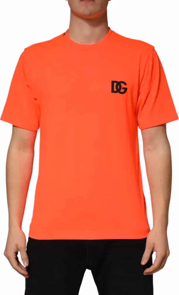 Dolce & Gabbana Neon Orange Polyester Crew Neck Men T-shirt