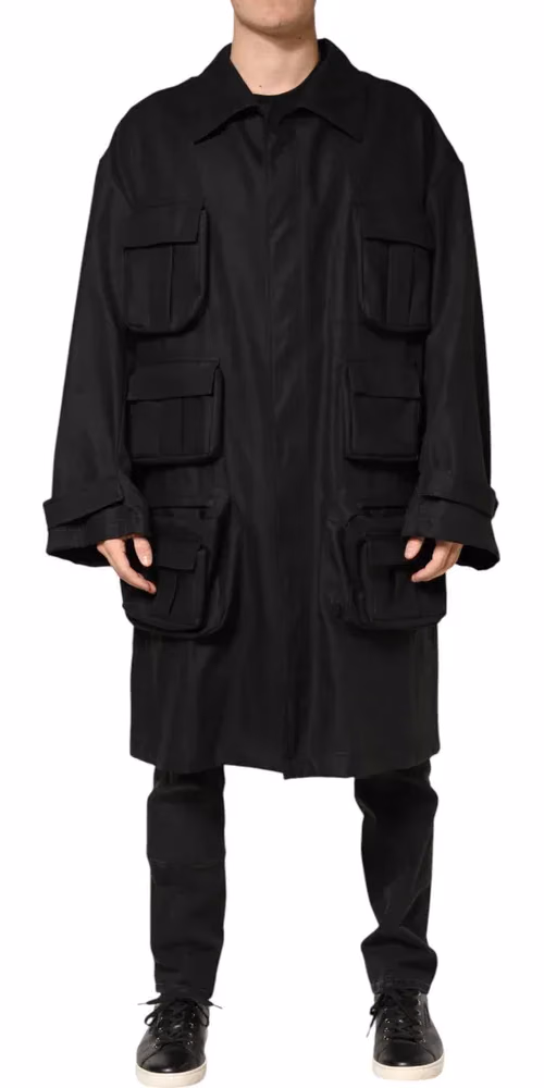 Dolce & Gabbana Black Pockets Collared Trench Coat Jacket
